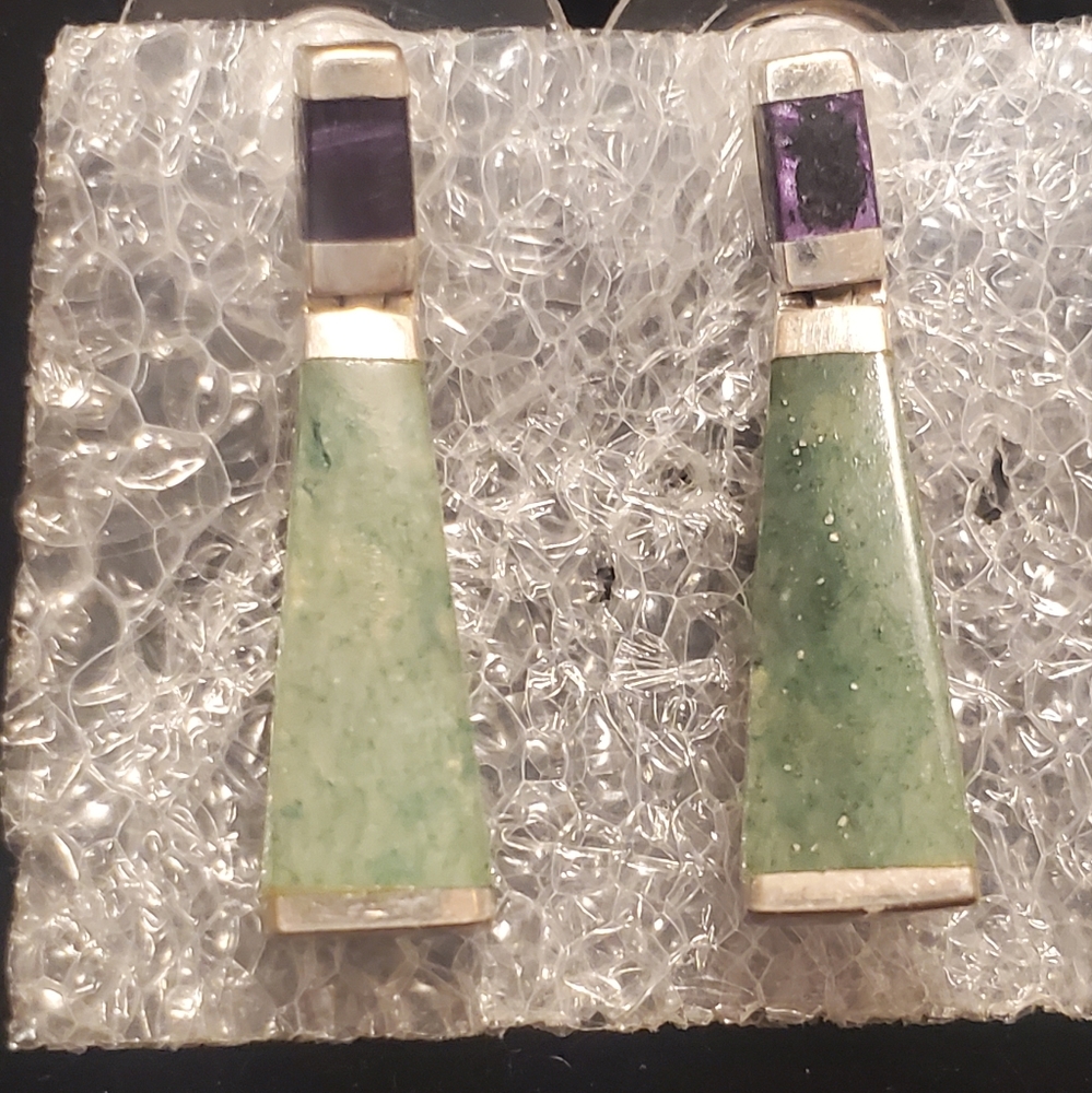 Sunstone imports amethyst and jade in sterling silver earrings